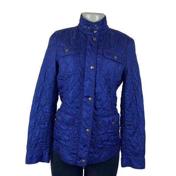 Banana Republic Quilted Women's Blue Snap Front High Neck Jacket Size S - Picture 1 of 10
